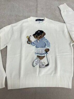 Polo Ralph Lauren Golf Bear White Crewneck Knit Sweater